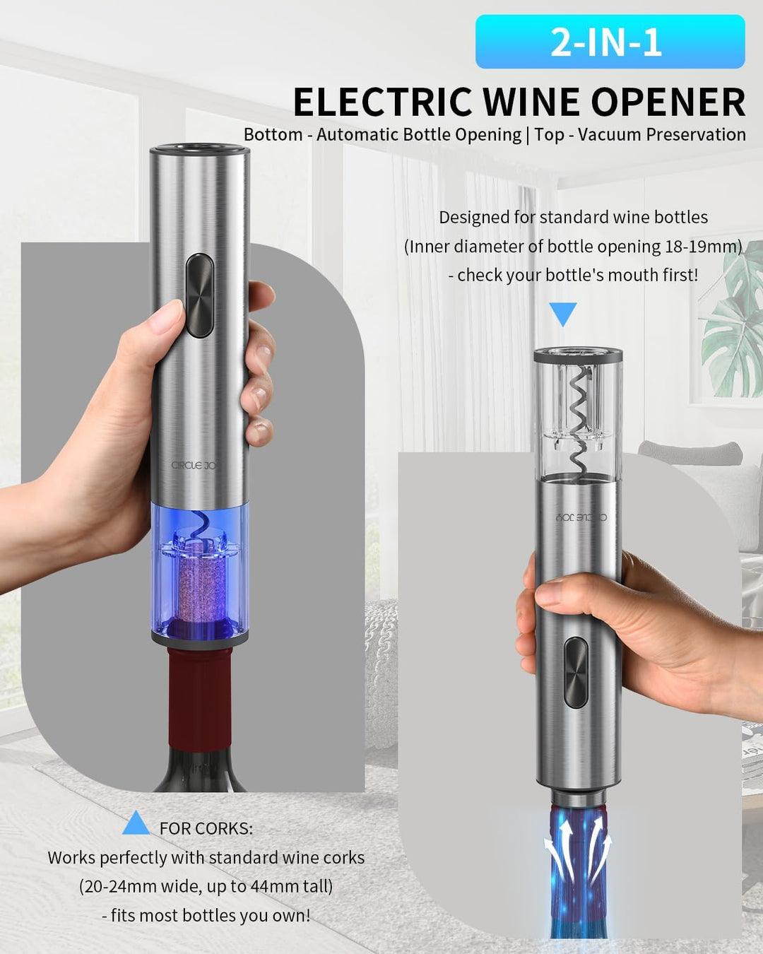 CIRCLE JOY 7-in-1 elektrischer Weinöffner aus Edelstahl, wiederaufladbares Flaschenöffner Set mit au