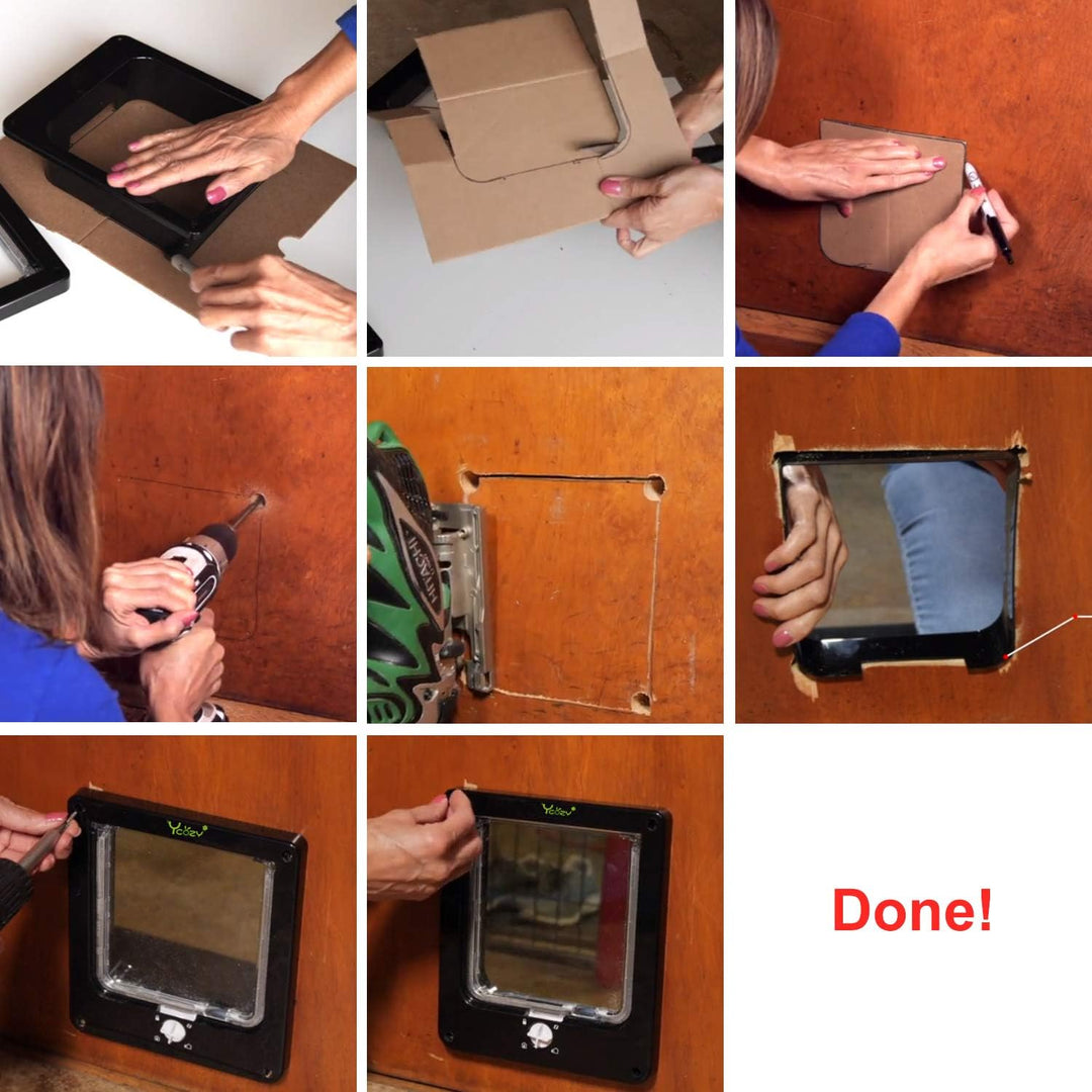 Ycozy Mittel Katzentür Aussengrösse 19.7 x 19cm 4 Wege Verriegelung Indoor Haustier Tür für Innen Au