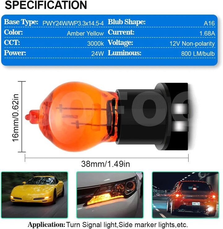 SOFOC-PWY24W Automobil Frontblinker Standlicht Tagfahrlicht etc 12V 24W Gelb 2Stk Bernsteingelb PWY2