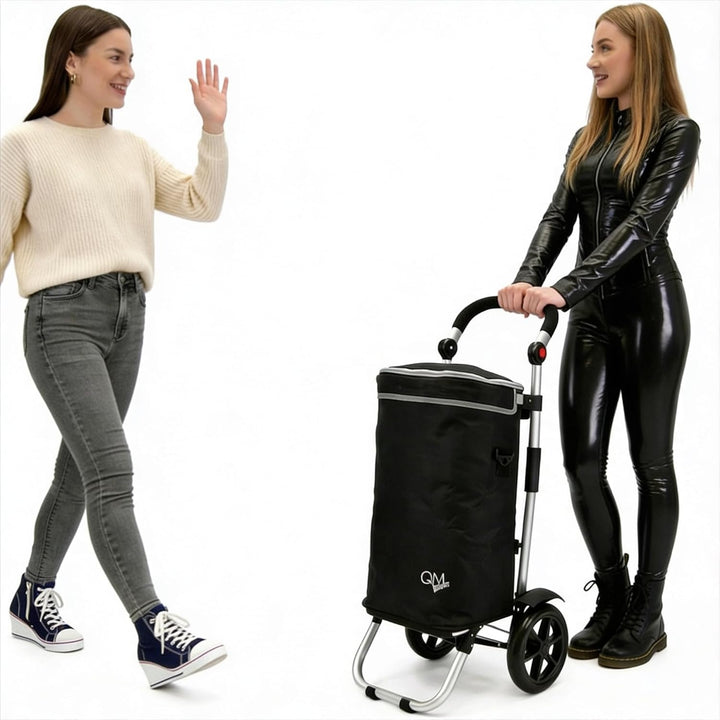 EINKAUFSTROLLEY XXL klappbar mit Kühltasche, robust, schwarz Alurahmen faltbar