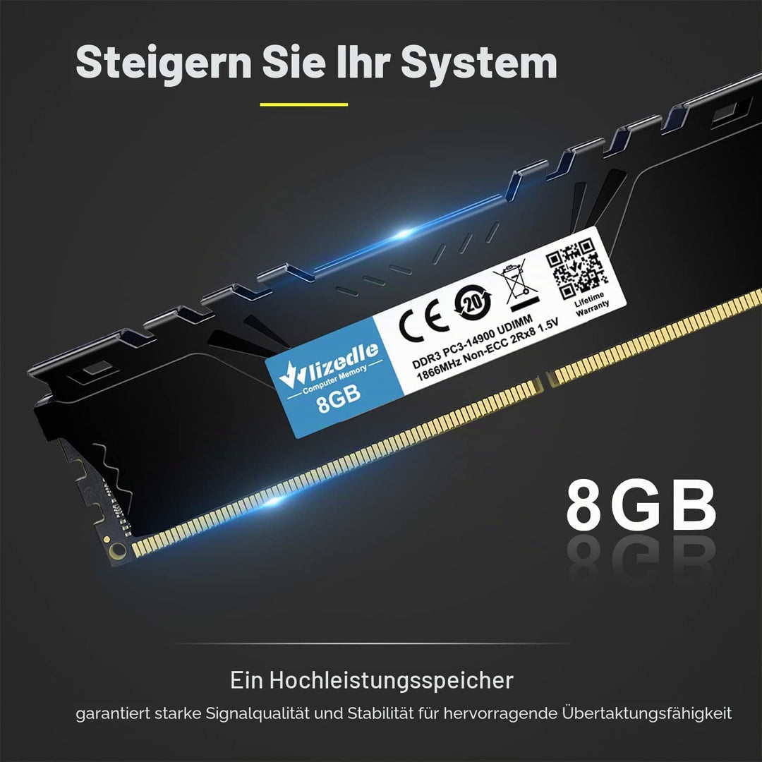 DDR3 16GB Kit (2x8GB) Desktop Arbeitsspeicher 1866MHz CL13 UDIMM Wlizedle Tischcomputer RAM PC3-1490