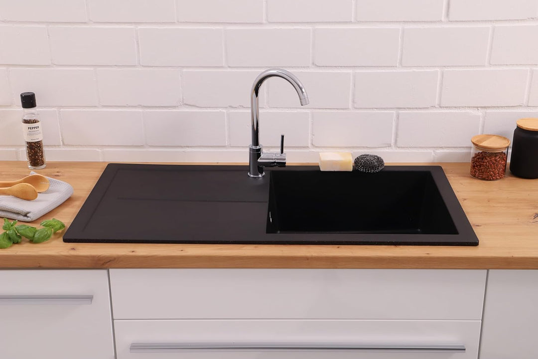 Einbauspüle Küchenspüle Spüle Granit Mineralite 100 x 50 cm Schwarz Respekta Schwarz 100 x 50 cm, Sc