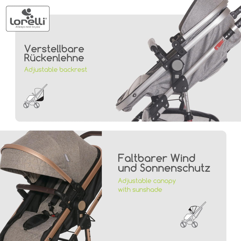 Lorelli Kinderwagen Alba 2 in 1 mit Liegeposition, Kombikinderwagen, Baby Buggy klein zusammenklappb