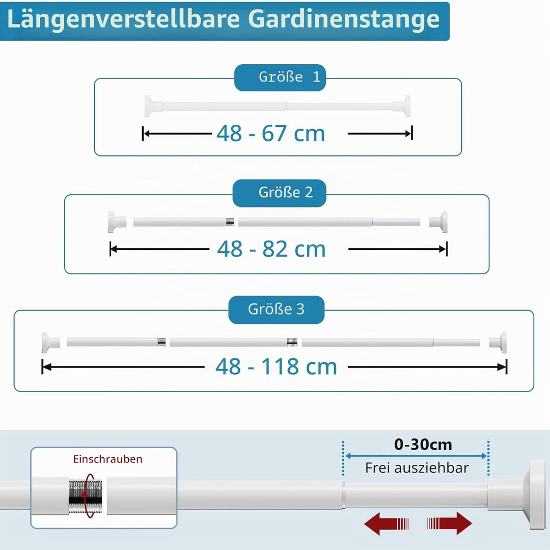 2 Stücke Gardinenstange ohne Bohren 48-118CM Teleskopstange Duschvorhangstange Einstellbare Vorhangs