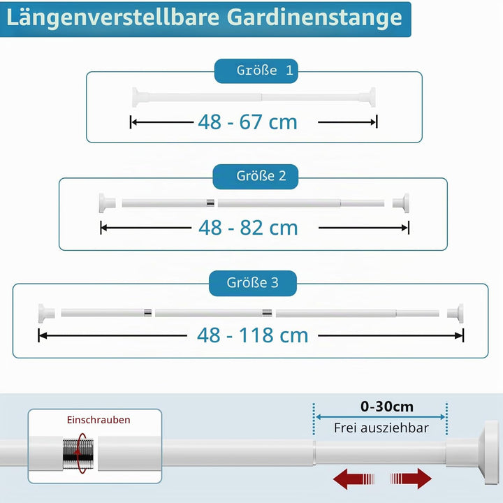 2 Stücke Gardinenstange ohne Bohren 48-118CM Teleskopstange Duschvorhangstange Einstellbare Vorhangs