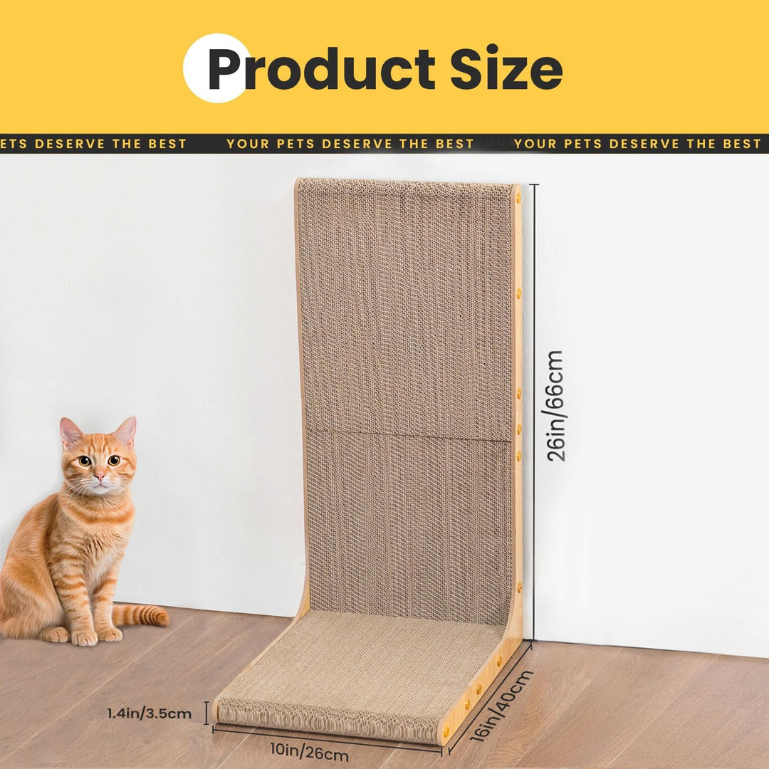 Conlun Kratzpappe für Katzen, 66 cm L-förmige Kratzunterlage wandmontiert, senkrechter Kratzbaum aus