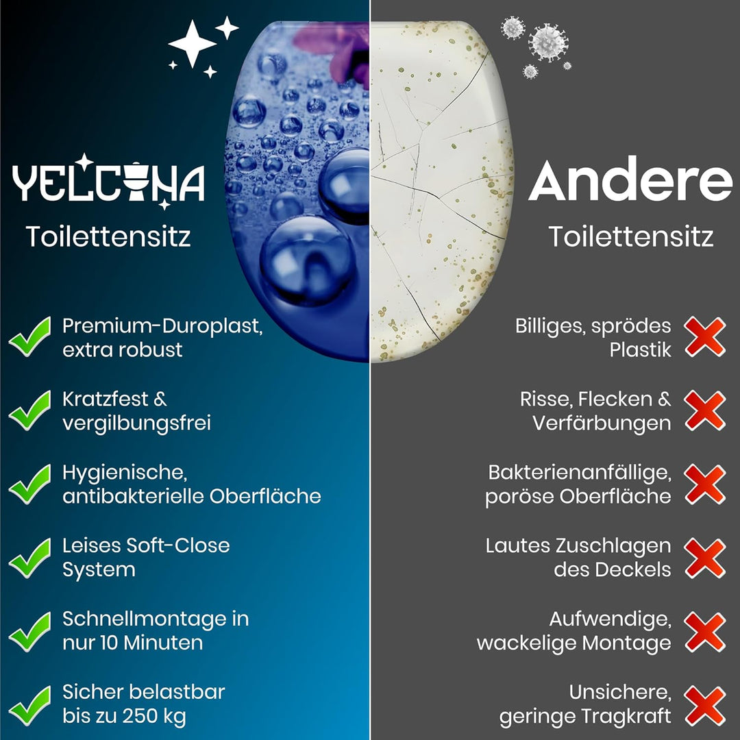 Yelcona WC-Sitz Duroplast,max. Belastung der Klobrille 150 kg Toilettensitz mit Absenkautomatik und