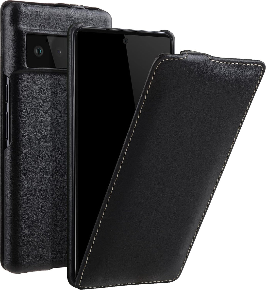 STILGUT UltraSlim kompatibel mit Google Pixel 6 Pro Hülle - Pixel 6 Pro Flip Case aus Leder, Klapphü