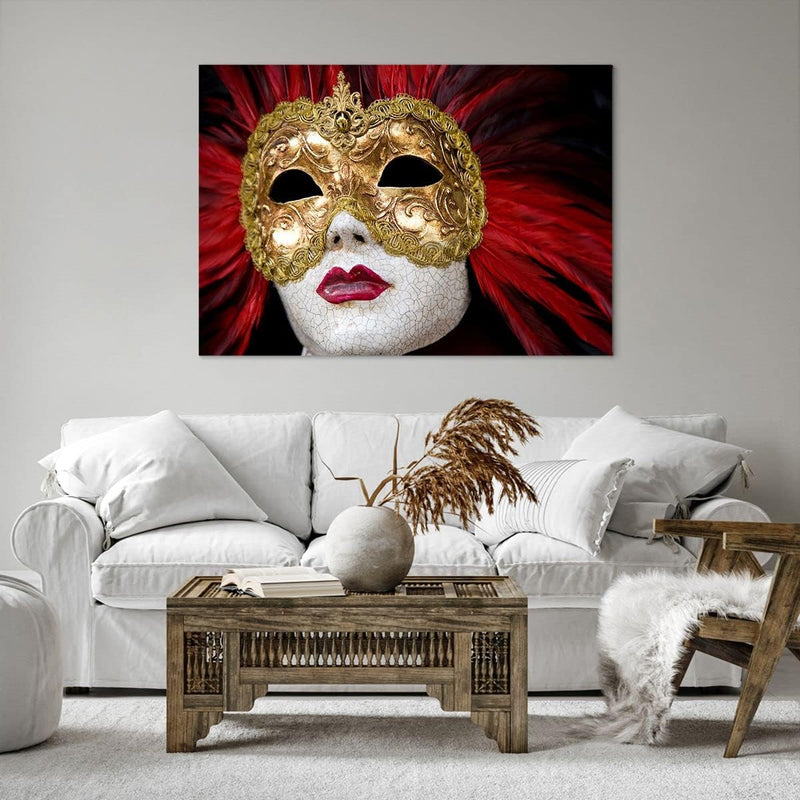 Bilder auf Leinwand 100x70cm Leinwandbild Venezianische Maske Kostüm Spass Feder Gross Wanddeko Bild