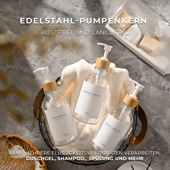 MaisoNovo Shampoo Flaschen zum befüllen - Duschgel Spender - 500-ml-Set mit 3 transparenten Plastikf