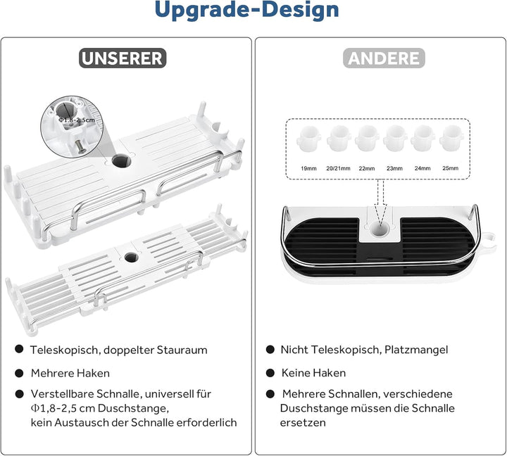 LOLYPOT Duschablage Ohne Bohren Teleskopisch 32-48cm, Duschablage zum hängen Badezimmer Organizer, D