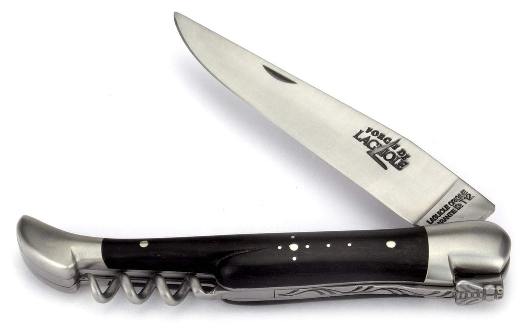 Forge de Laguiole Taschenmesser - 12 cm - Griffschalen Ebenholz - Korkenzieher - Klinge 10 cm - Stah