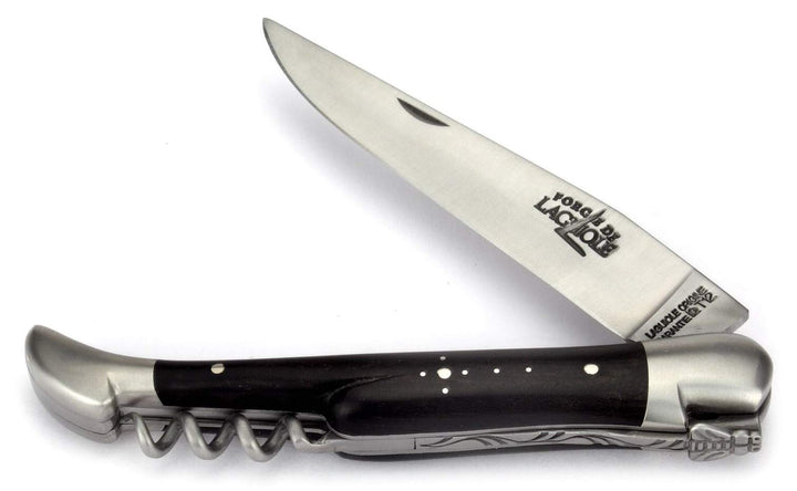 Forge de Laguiole Taschenmesser - 12 cm - Griffschalen Ebenholz - Korkenzieher - Klinge 10 cm - Stah