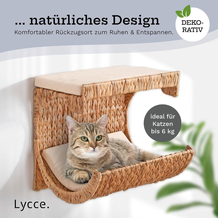 Lycce Katzenbett Wand | Kletterwand Katzen | Katzenmulde Wandmontage Nicky | Naturmaterial Wasserhya