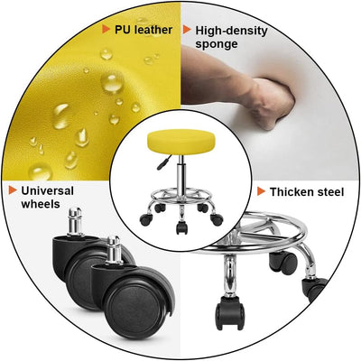 KKTONER Rollhocker höhenverstellbar drehbar Barhocker Arbeitshocker aus Kunstleder Bürohocker Gelb,