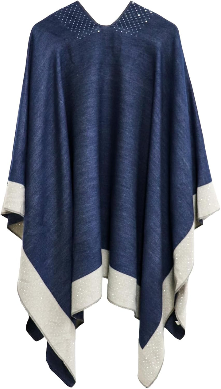 Shmily Girl Damen Poncho Habe Gestrickt Überdimensionalen Decke Kap-Schal Hot Diamond, Marineblau,,