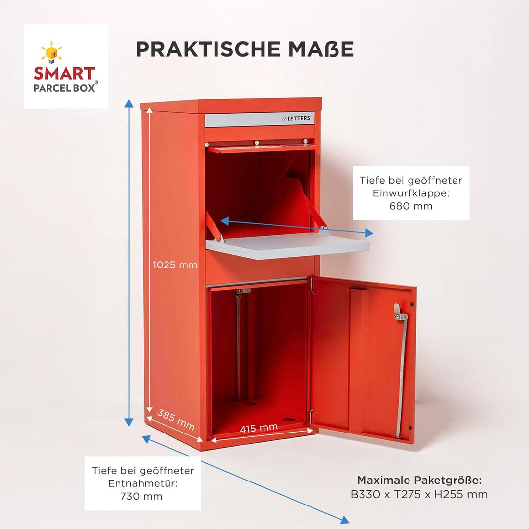 Smart Parcel Box Paketbox L - Briefkasten mit Paketfach wetterfest, rot | Paketbriefkasten, Paketbox