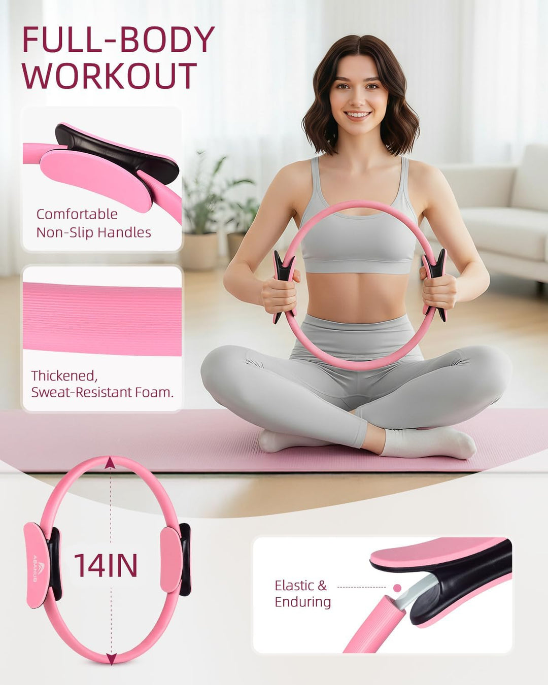 Abahub Pilates Ring Set, 35CM Magic Circle, 25CM Mini Ball,5er Set Fitnessbänder,Stretchbänder,Yoga