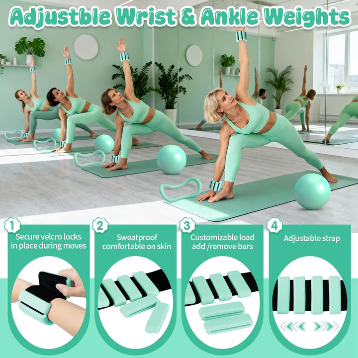 19 PCS Pilates Set, Minzgrün Home Workout Kit, Pilates Equipment mit Pilates Ring, Pilates Ball, Ter