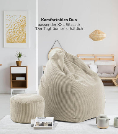 mokebo® Pouf, Hocker o. Sitzhocker aus Cord 30x50 cm 'Der Faule Lenz', Bodenkissen in Beige, Fusshoc