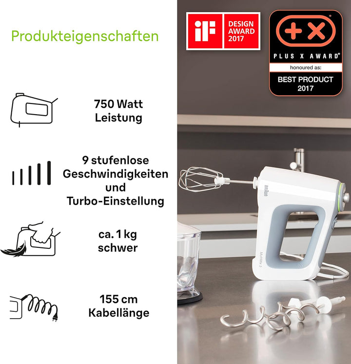 Braun MultiMix 5 HM 5137 Handmixer - Handrührgerät mit stufenloser Geschwindigkeitsregelung, 750 Wat