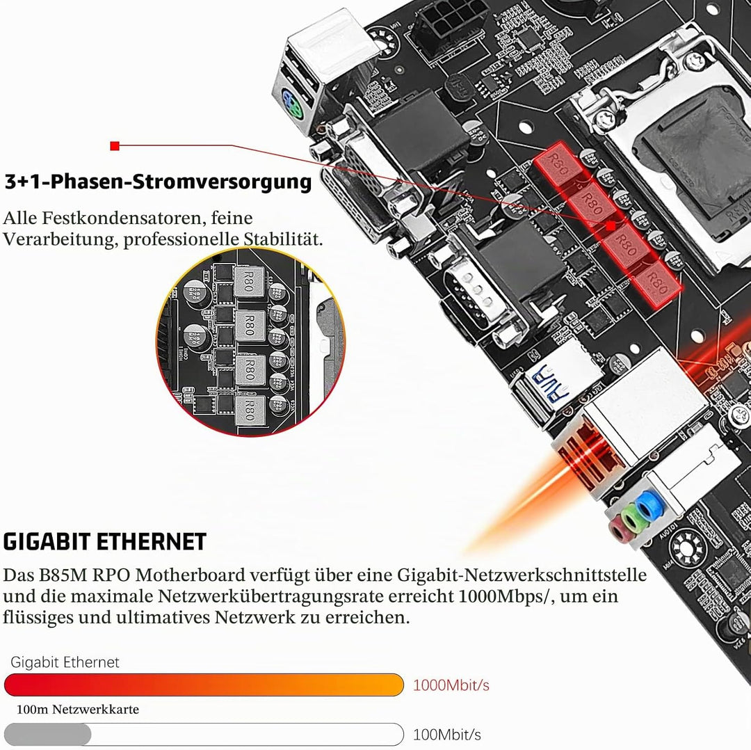 SHANGZHAOYUAN B85M PRO Mainboard LGA 1150 Micro ATX Gaming Motherboard für Intel Core i7/i5/i3/Penti