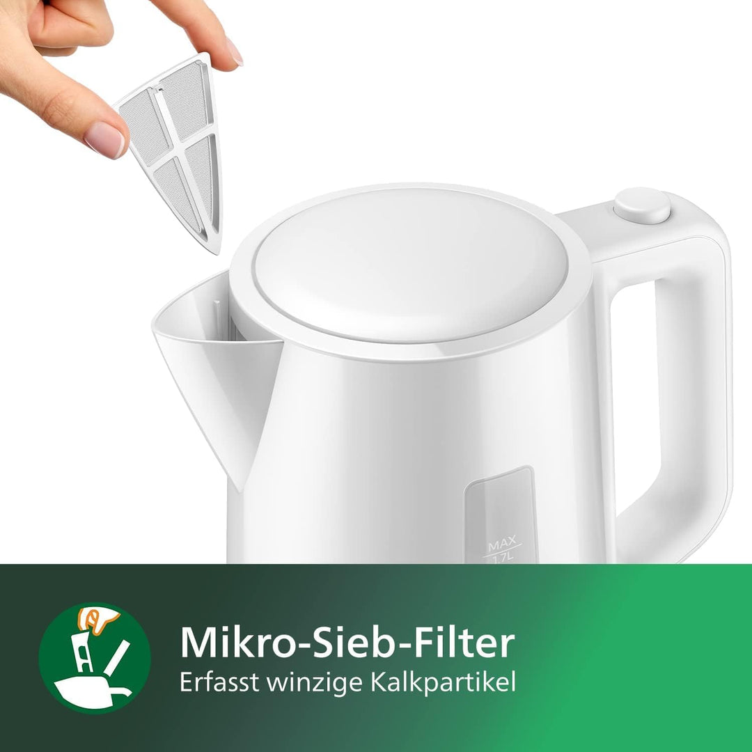 Philips Wasserkocher – 1.7 L Fassungsvermögen mit Kontrollanzeige, Pirouettenbasis, weiss (HD9318/00