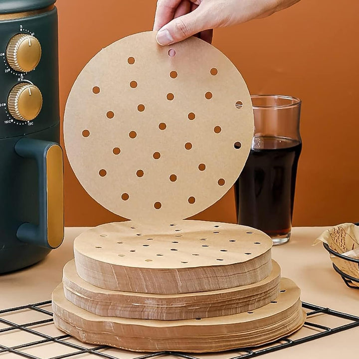25cm Backpapier für Heissluftfritteuse, Rund 100 Stück Perforiert Airfryer Backpapier Heissluftfritt