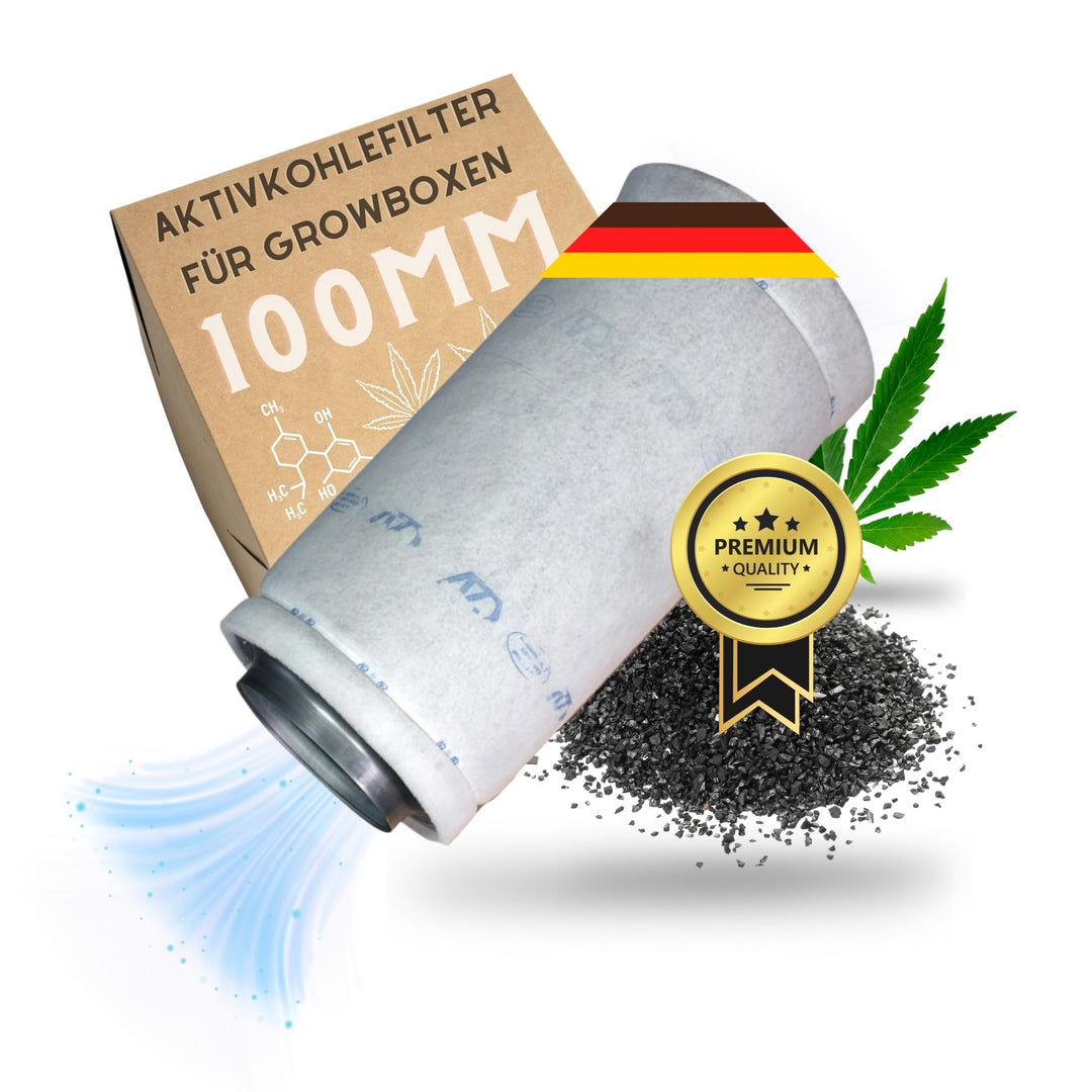 Premium Aktivkohlefilter 100mm Grow für Growbox Zelt Box Schrank Abluft Geruch Gerüche neutralisiere