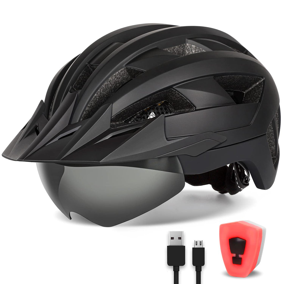 FUNWICT Fahrradhelm mit Visier für Herren Damen, Leichte Fahrradhelm mit Magnetischem Brille und USB