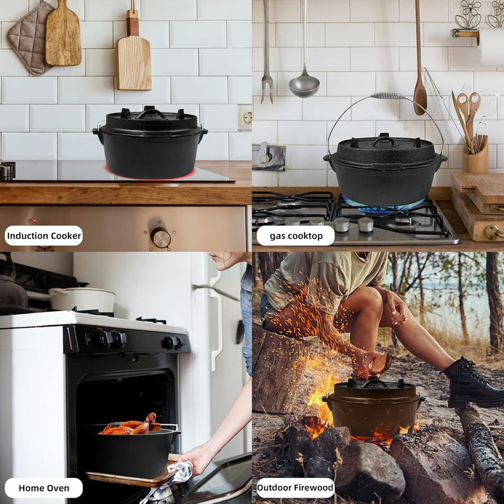 CCLIFE Dutch Oven Set 4/6/9 Liter Gusseisen Grilltopf mit Feuertopf Gusseisen Topf für Grill Camping
