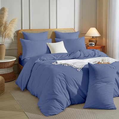 Luowei Bettwäsche 155x220 3 Teilig Blau Einfarbig Uni weich und leicht 110g/m² Renforcé Mikrofaser 1