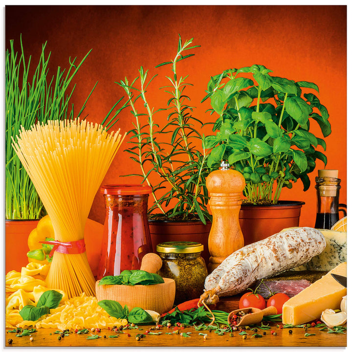 ARTland Glasbilder Wandbild Glas Bild einteilig 50x50 cm Quadratisch Italien Pasta Nudeln Lebensmitt