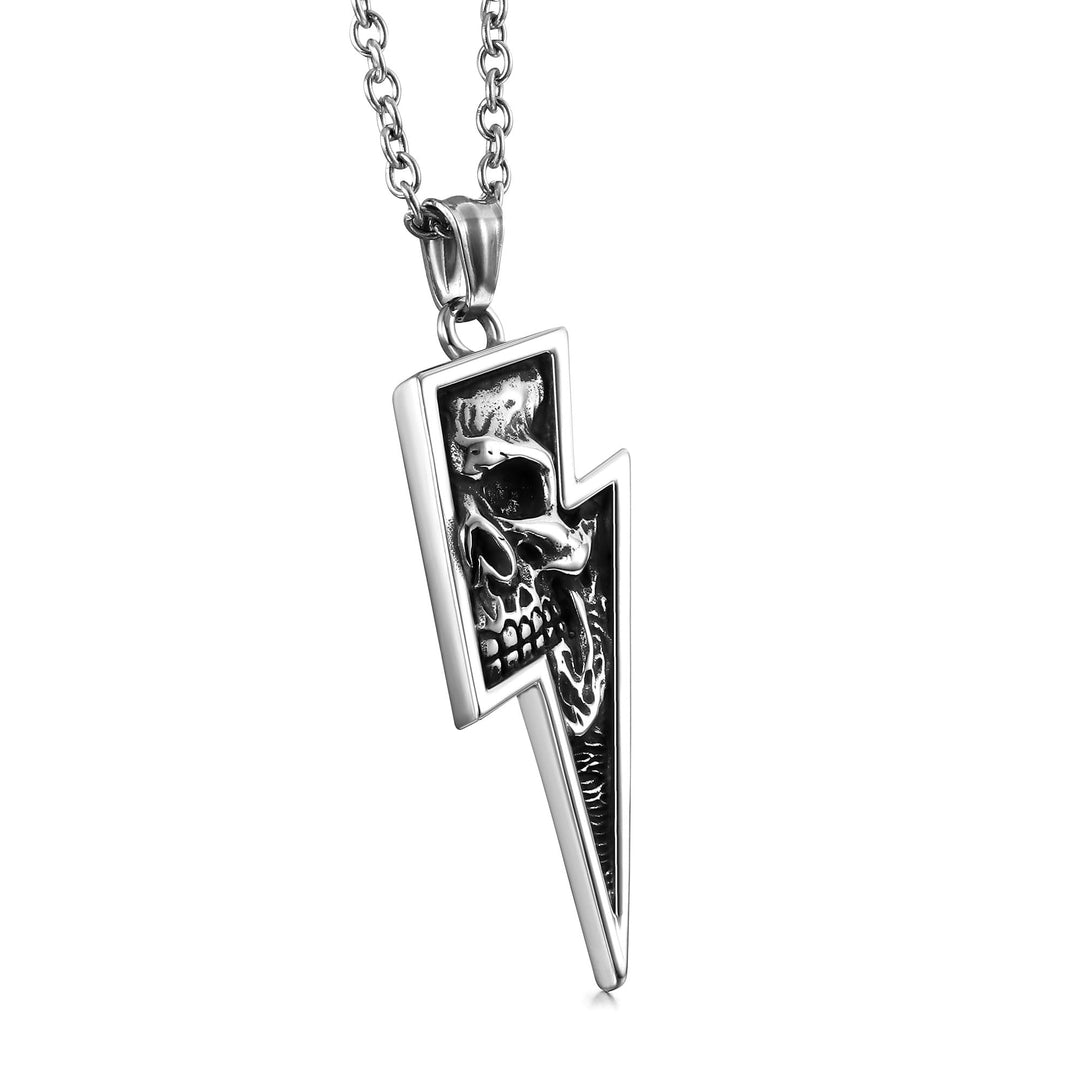 GTHIC Herren Edelstahl Retro Totenkopf Anhänger Halsketten Silber Gold Lightning Bolt Biker Schmuck