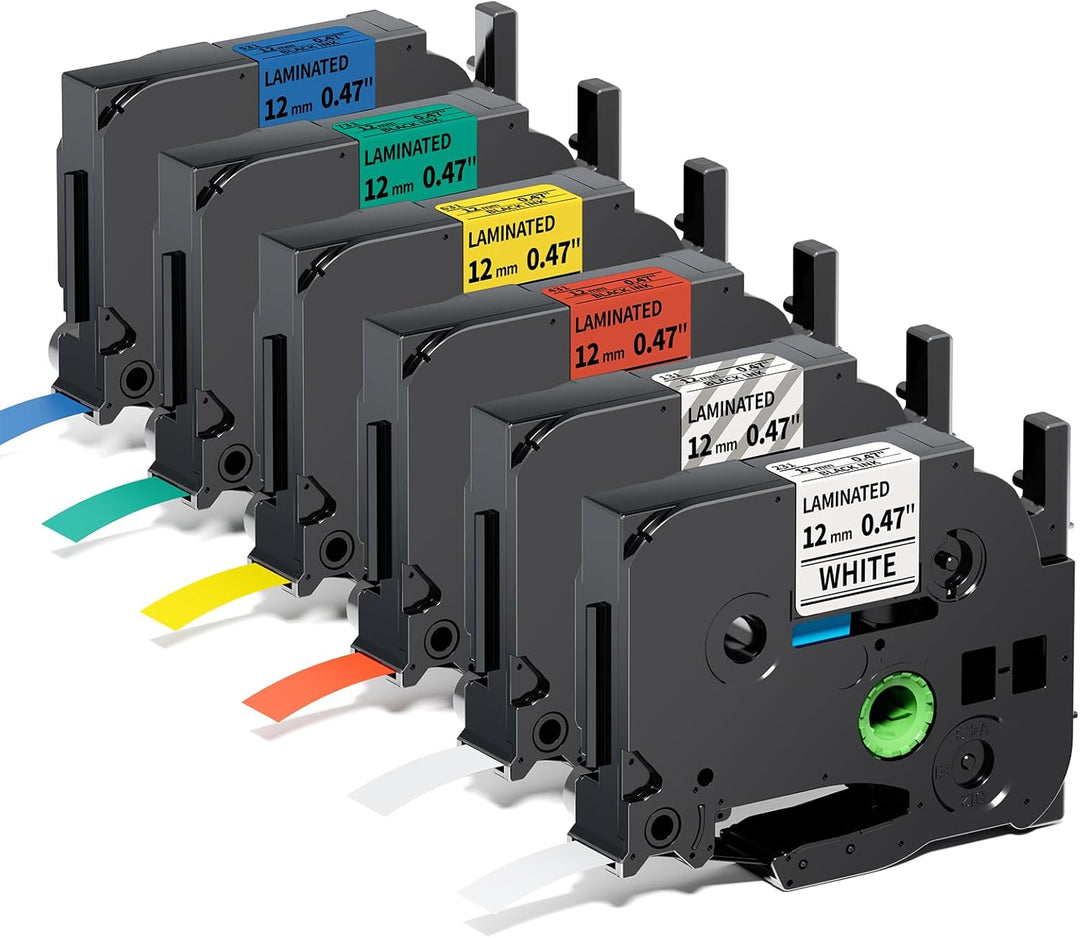Aze 12mm Schriftbänder Kompatibel mit Brother p-touch Bänder 12mm, Schwarz auf Weiss/Transparent/Rot