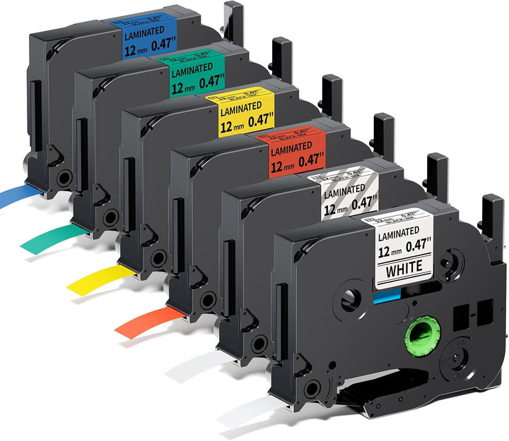 Aze 12mm Schriftbänder Kompatibel mit Brother p-touch Bänder 12mm, Schwarz auf Weiss/Transparent/Rot