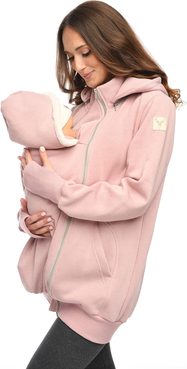MijaCulture 3in1 Tragejacke Umstandspullover für Tragetuch für Babytrage Kängurujacke 4132 (Rosa, XL