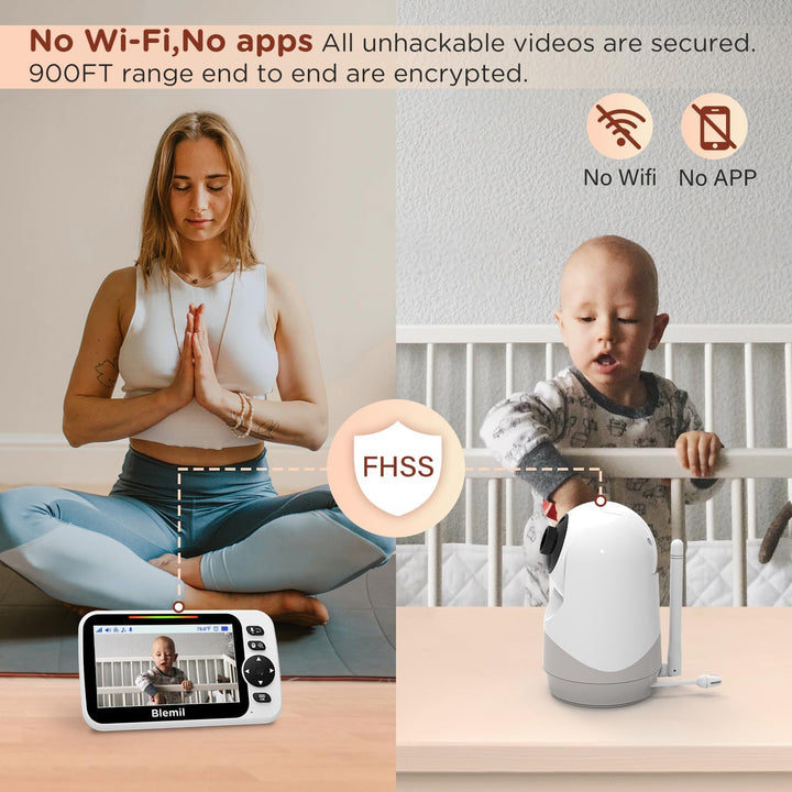 Babyphone mit Kamera und Audio 30 Stunden wiederaufladbare Batterie, 5" grosser Bildschirm, ferngest