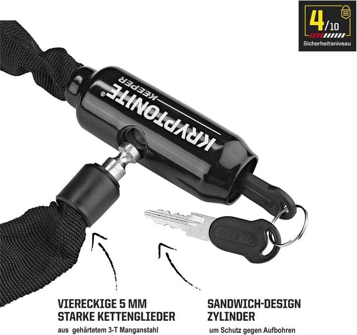 Kryptonite Keeper 585 Integriertes Kettenschloss - 85 cm, Sicherheitsgrad 4/10, Anti-Diebstahl Fahrr