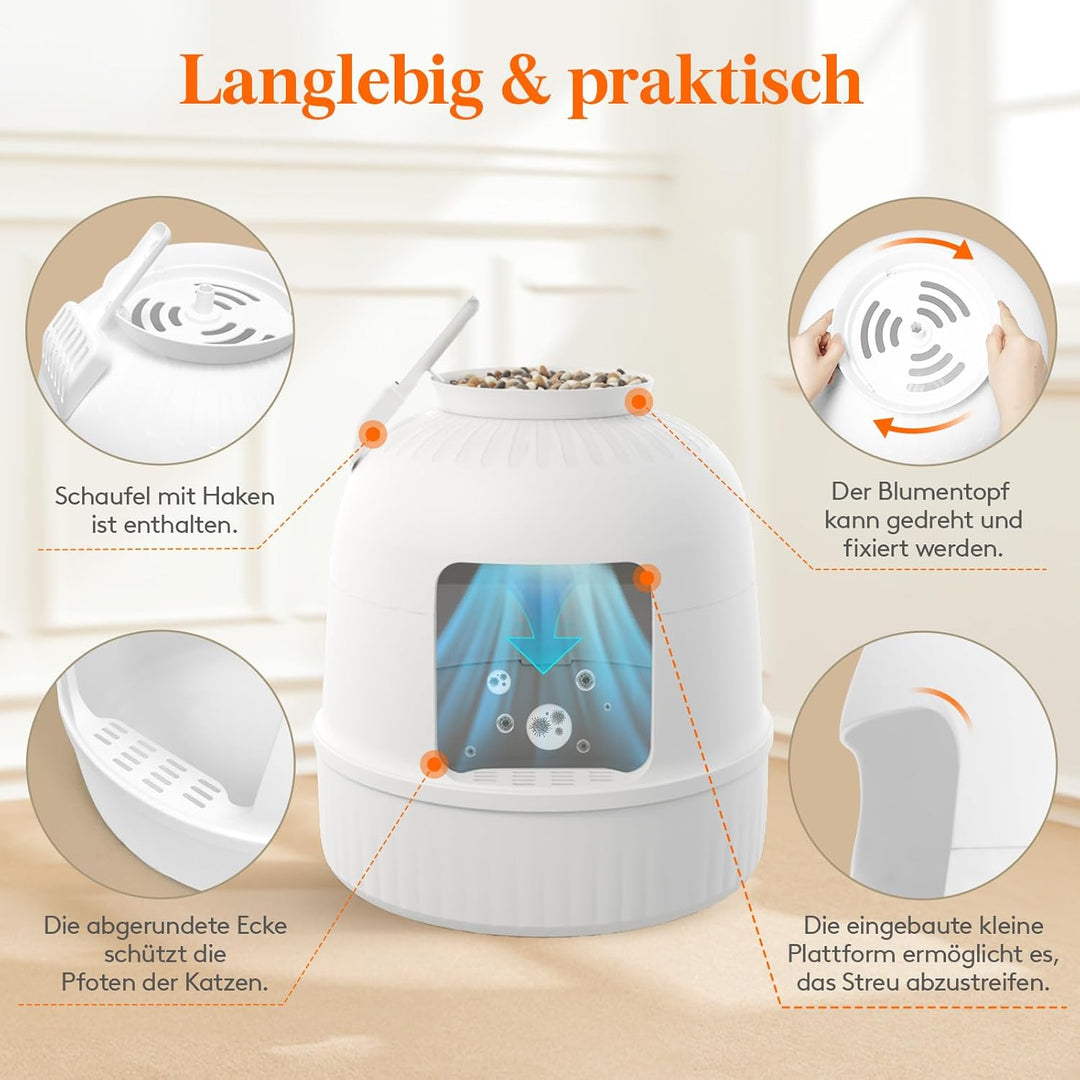 Lifewit Katzenklo Blumentopf mit Pflanze & Schaufel, Katzenklo Versteckt, Katzentoilette XXL mit Ger