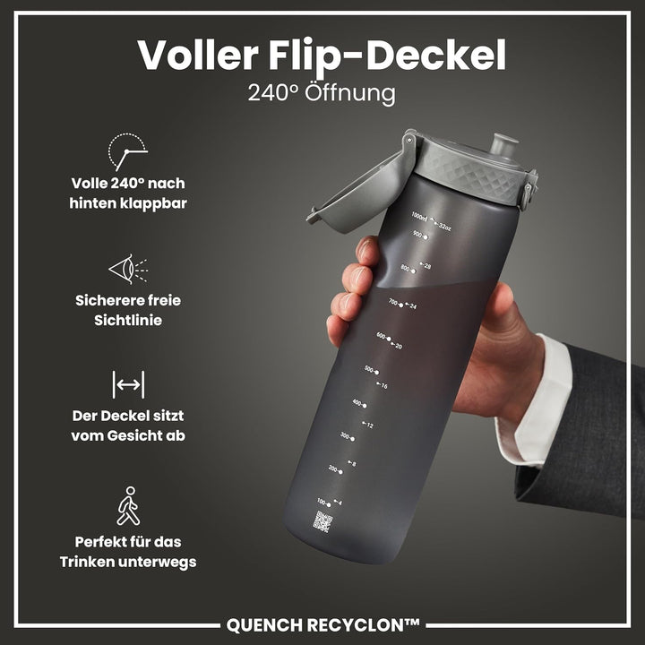 Ion8 1 Liter Trinkflasche, 1000ml, Auslaufsicher, Einhandöffnung, Sichere Verriegelung, Spülmaschine