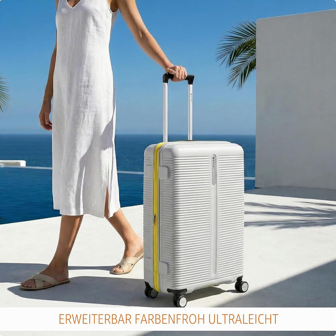Eminent Finno Koffer Gross 77x51x30 cm, Erweiterbar, Hartschalenkoffer, 4 Rollen, Leicht, TSA Schlos
