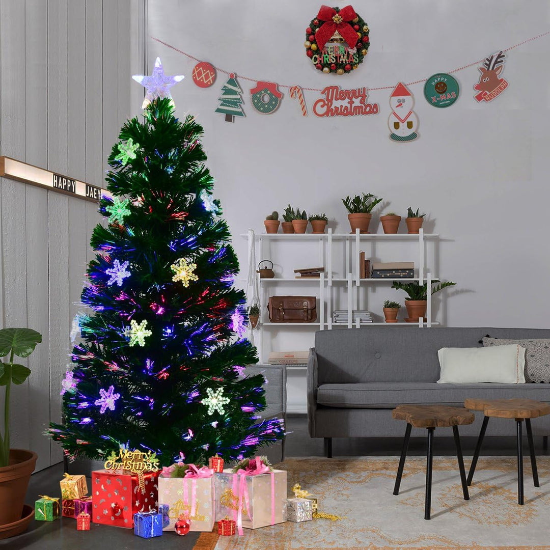 COSTWAY 120 cm LED Künstlicher Weihnachtsbaum mit Glasfaser-Farbwechsler und Sternspitze, Tannenbaum