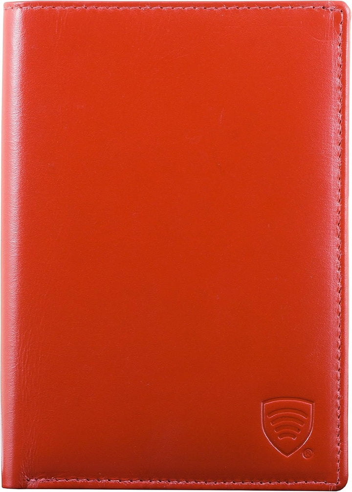 Koruma RFID/NFC Blocker echtes Leder Reisebrieftasche Reisepasshülle und Bankkarten Schutz (ROT), Ro