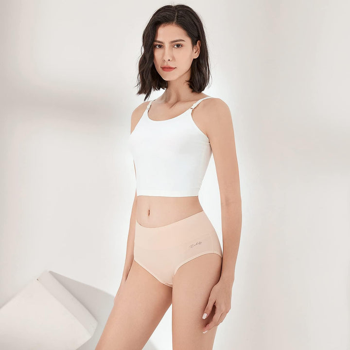 anqier Unterhosen Damen, 5er Pack Stretch Baumwolle Hohe Taille Slips Damen Atmungsaktiv Panties Wei