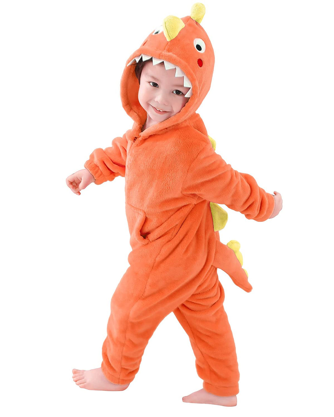 LOLANTA Kinder Dinosaurier Kostüm, Kinder Tier Flanell Strampler Overall, 1-2 Jahre Orange