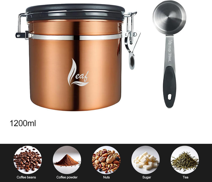 Generisch Stainless Steel Coffee Canister 1000ml – Airtight Copper Design with CO₂ Valve, Date Track