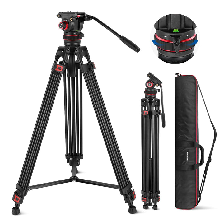NEEWER 74" Pro Videostativ mit Einstellbarem Dämpfung Fluidkopf,Metall Dual Mode QR Platte,kompatibe