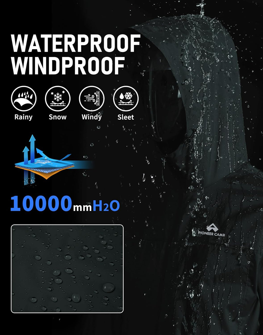 Pioneer Camp Herren Regenjacke Wasserdicht Atmungsaktiv Leichte Winddicht Windbreaker Packbare Outdo