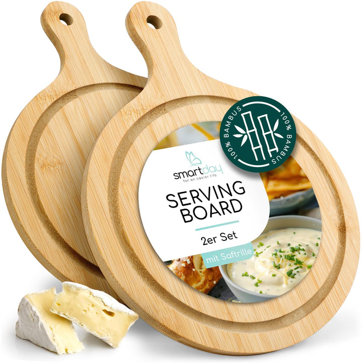 Schneidebrett Set Oval aus Holz, Holzbrett mit Griff I 2er Set Frühstücksbrettchen aus Bambus für di